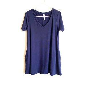 Zenana Premium Navy V Neck Tshirt Dress